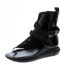 Pre Owned Louis Vuitton Black/Brown Patent Leather and Monogram Canvas Ankle Strap Sandals Size 39