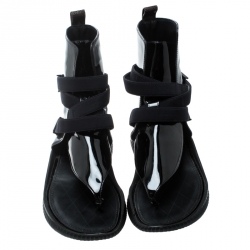 Pre Owned Louis Vuitton Black/Brown Patent Leather and Monogram Canvas Ankle Strap Sandals Size 39