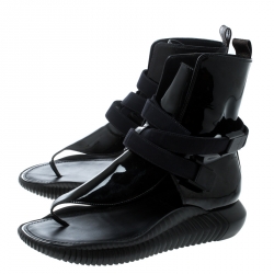 Pre Owned Louis Vuitton Black/Brown Patent Leather and Monogram Canvas Ankle Strap Sandals Size 39