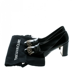 Pre Owned Louis Vuitton Black Patent Leather Fringe Detail Loafer Pumps Size 37.5