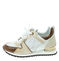 Louis Vuitton Beige Suede With White Mesh And Monogram Canvas Run Away Sneakers Size 35