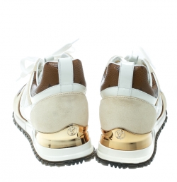Louis Vuitton Beige Suede With White Mesh And Monogram Canvas Run Away Sneakers Size 35