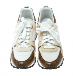 Louis Vuitton Beige Suede With White Mesh And Monogram Canvas Run Away Sneakers Size 35