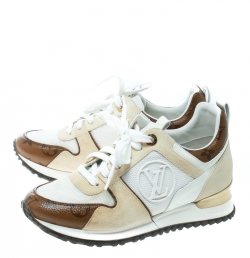 Louis Vuitton Beige Suede With White Mesh And Monogram Canvas Run Away Sneakers Size 35