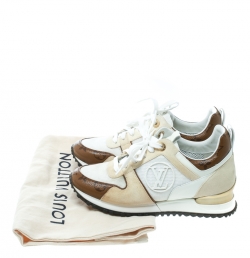 Louis Vuitton Beige Suede With White Mesh And Monogram Canvas Run Away Sneakers Size 35