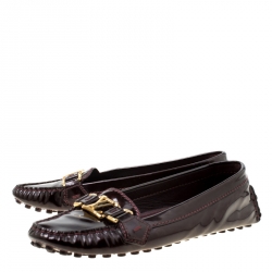 Pre Owned حذاء لوفرز أوكسفورد لوي فيتون جلد لامع أحمر داكن مقاس 38.5