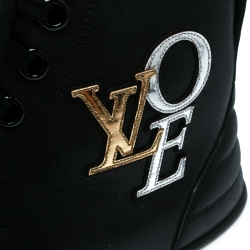 مملوكة مسبقًا Louis Vuitton Black Leather Punchy Love Patch High Top Sneakers Size 39