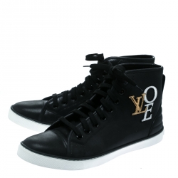 مملوكة مسبقًا Louis Vuitton Black Leather Punchy Love Patch High Top Sneakers Size 39