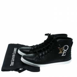 مملوكة مسبقًا Louis Vuitton Black Leather Punchy Love Patch High Top Sneakers Size 39