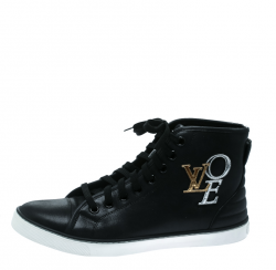 مملوكة مسبقًا Louis Vuitton Black Leather Punchy Love Patch High Top Sneakers Size 39