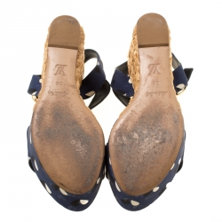 مملوكة مسبقًا Louis Vuitton Blue Printed Fabric Espadrille Wedge Sandals Size 38