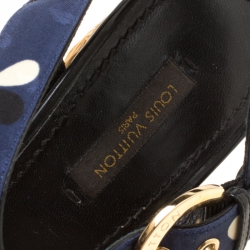 مملوكة مسبقًا Louis Vuitton Blue Printed Fabric Espadrille Wedge Sandals Size 38