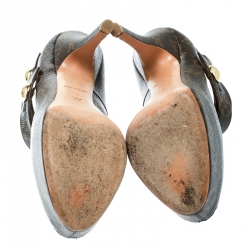 مملوكة مسبقًا حذاء كعب عالي لوي فيتون مقدمة مفتوحة ريتوار فتيش كانفاس مقوى مونوغرامي مقاس 39