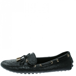 Pre Owned Louis Vuitton Black Monogram Empreinte Leather Gloria Flat Loafers Size 38.5