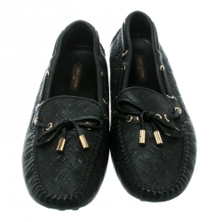 Pre Owned Louis Vuitton Black Monogram Empreinte Leather Gloria Flat Loafers Size 38.5