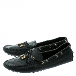 Pre Owned Louis Vuitton Black Monogram Empreinte Leather Gloria Flat Loafers Size 38.5