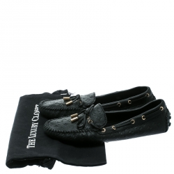 Pre Owned Louis Vuitton Black Monogram Empreinte Leather Gloria Flat Loafers Size 38.5