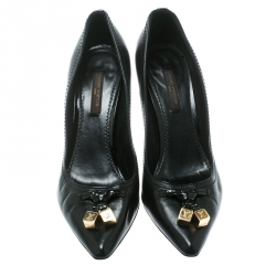 Pre Owned Louis Vuitton Black Leather Pointed Toe Cube Pumps Size 36