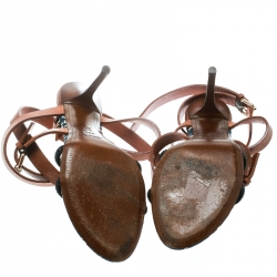 مملوكة مسبقًا صندل لوي فيتون ملتف كاحل مزخرف كريستال جلد بني مقاس 39.5