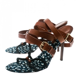 مملوكة مسبقًا صندل لوي فيتون ملتف كاحل مزخرف كريستال جلد بني مقاس 39.5