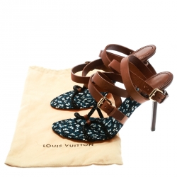 مملوكة مسبقًا صندل لوي فيتون ملتف كاحل مزخرف كريستال جلد بني مقاس 39.5