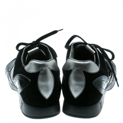 Louis Vuitton Black Leather And Suede Fleur Pattern Sneakers Size 41