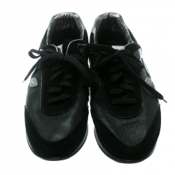 Louis Vuitton Black Leather And Suede Fleur Pattern Sneakers Size 41