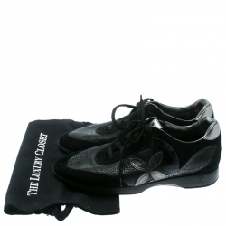 Louis Vuitton Black Leather And Suede Fleur Pattern Sneakers Size 41