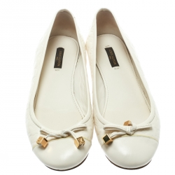 Pre Owned حذاء باليرينا فلات لوي فيتون ديبي جلد بني مونوغرامي فيونكة مقاس 35.5