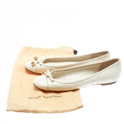 Pre Owned حذاء باليرينا فلات لوي فيتون ديبي جلد بني مونوغرامي فيونكة مقاس 35.5