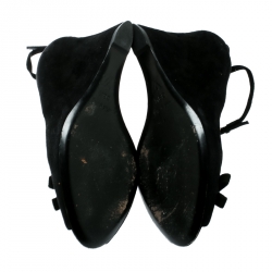 مملوكة مسبقًا Louis Vuitton Black Suede Leather Bow Peep Toe Ankle Strap Wedge Sandals Size 38.5