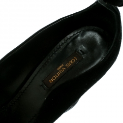 مملوكة مسبقًا Louis Vuitton Black Suede Leather Bow Peep Toe Ankle Strap Wedge Sandals Size 38.5