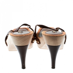 مملوكة مسبقًا حذاء سلايدز لوي فيتون خشبي جلد بني مقاس 37