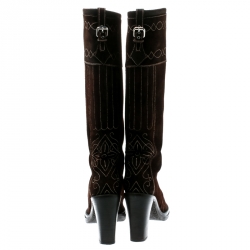 Pre Owned حذاء بوت لوي فيتون تفاصيل إبزيم منتصف ساق سويدي نقش مونوغرامي بني مقاس 39