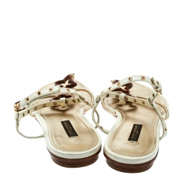 Pre Owned صندل بإصبع لوي فيتون فلات فلور جلد أبيض/ ذهبي ميتالك مقاس 37