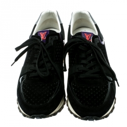 Louis Vuitton Black Perforated Suede and Leather Run Away Lace Up Sneakers Size 39
