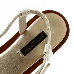 مملوكة مسبقًا Louis Vuitton Beige Canvas Button Embellished Thong Flat Sandals Size 37.5