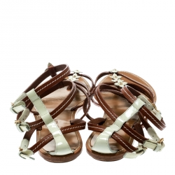 Pre Owned صندل لوي فيتون فلات سيور زهور جلد كريمي/ بني مقاس 37.5