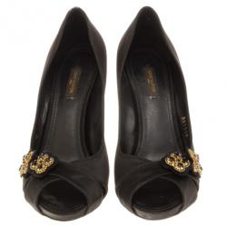 Pre Owned Louis Vuitton Black Satin Athen Open Toe Pumps Size 40