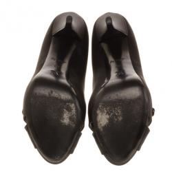 Pre Owned Louis Vuitton Black Satin Athen Open Toe Pumps Size 40