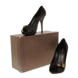 Pre Owned Louis Vuitton Black Satin Athen Open Toe Pumps Size 40