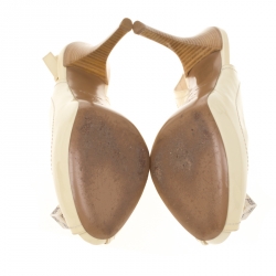 Pre Owned Louis Vuitton Cream Leather/Damier Azur Canvas Pumps Size 37