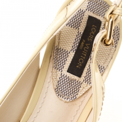 Pre Owned Louis Vuitton Cream Leather/Damier Azur Canvas Pumps Size 37