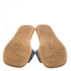 Pre Owned Louis Vuitton Blue Monogram Denim Buckle Detail Flat Slides Size 39