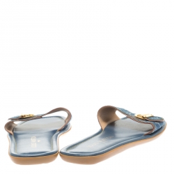 Pre Owned Louis Vuitton Blue Monogram Denim Buckle Detail Flat Slides Size 39