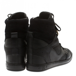 Louis Vuitton Black Monogram Suede and Leather Cliff Top Lace Up Sneakers Size 37.5