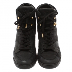 Louis Vuitton Black Monogram Suede and Leather Cliff Top Lace Up Sneakers Size 37.5