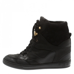 Louis Vuitton Black Monogram Suede and Leather Cliff Top Lace Up Sneakers Size 37.5