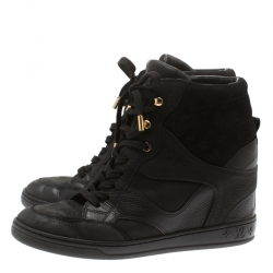 Louis Vuitton Black Monogram Suede and Leather Cliff Top Lace Up Sneakers Size 37.5