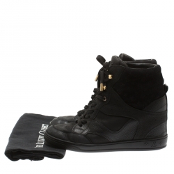 Louis Vuitton Black Monogram Suede and Leather Cliff Top Lace Up Sneakers Size 37.5